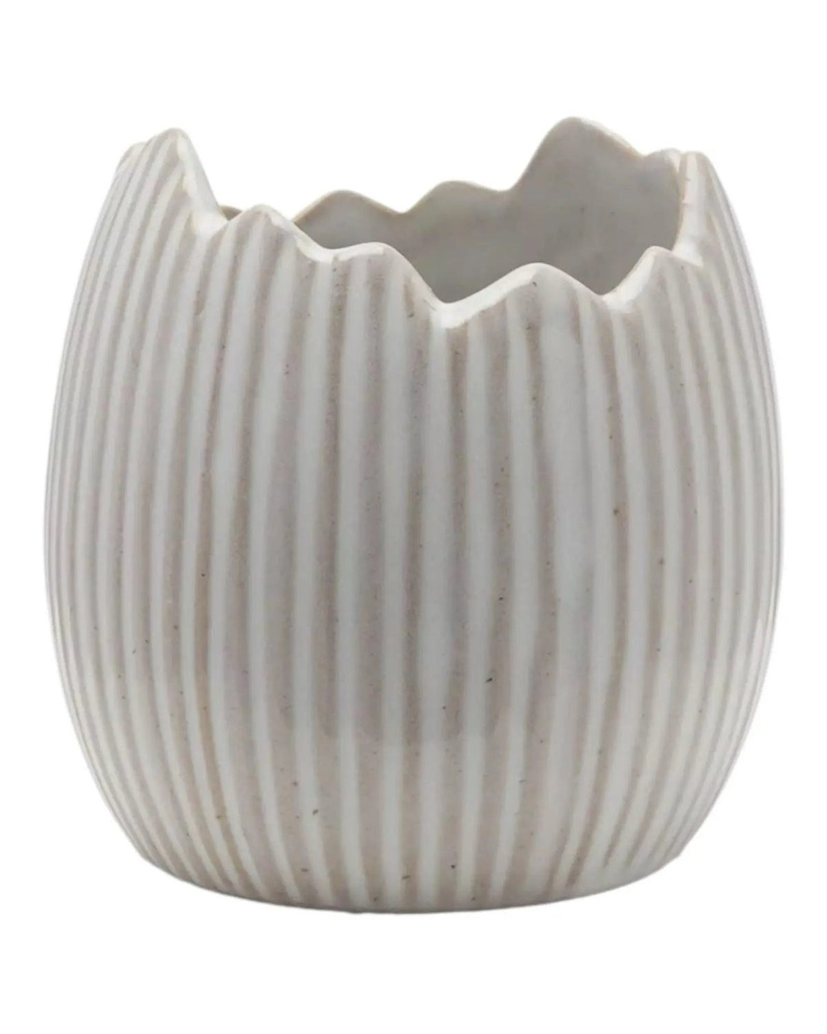 White Ceramic Ribbed Egg Plant Pots - Set Of Two - Lulu Loves Home Lulu Loves Home 