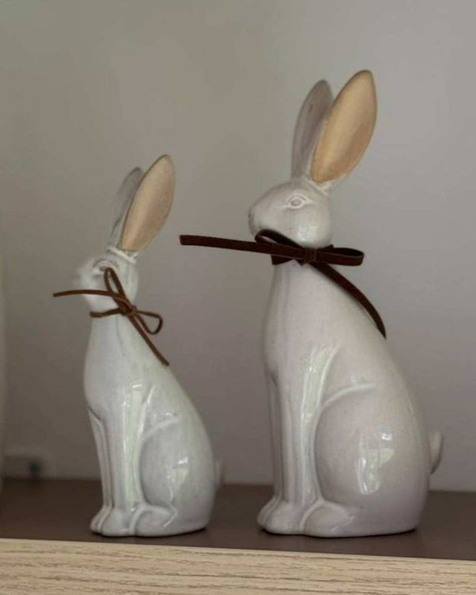 White Ceramic Sitting Bunny Rabbit - Set of Two