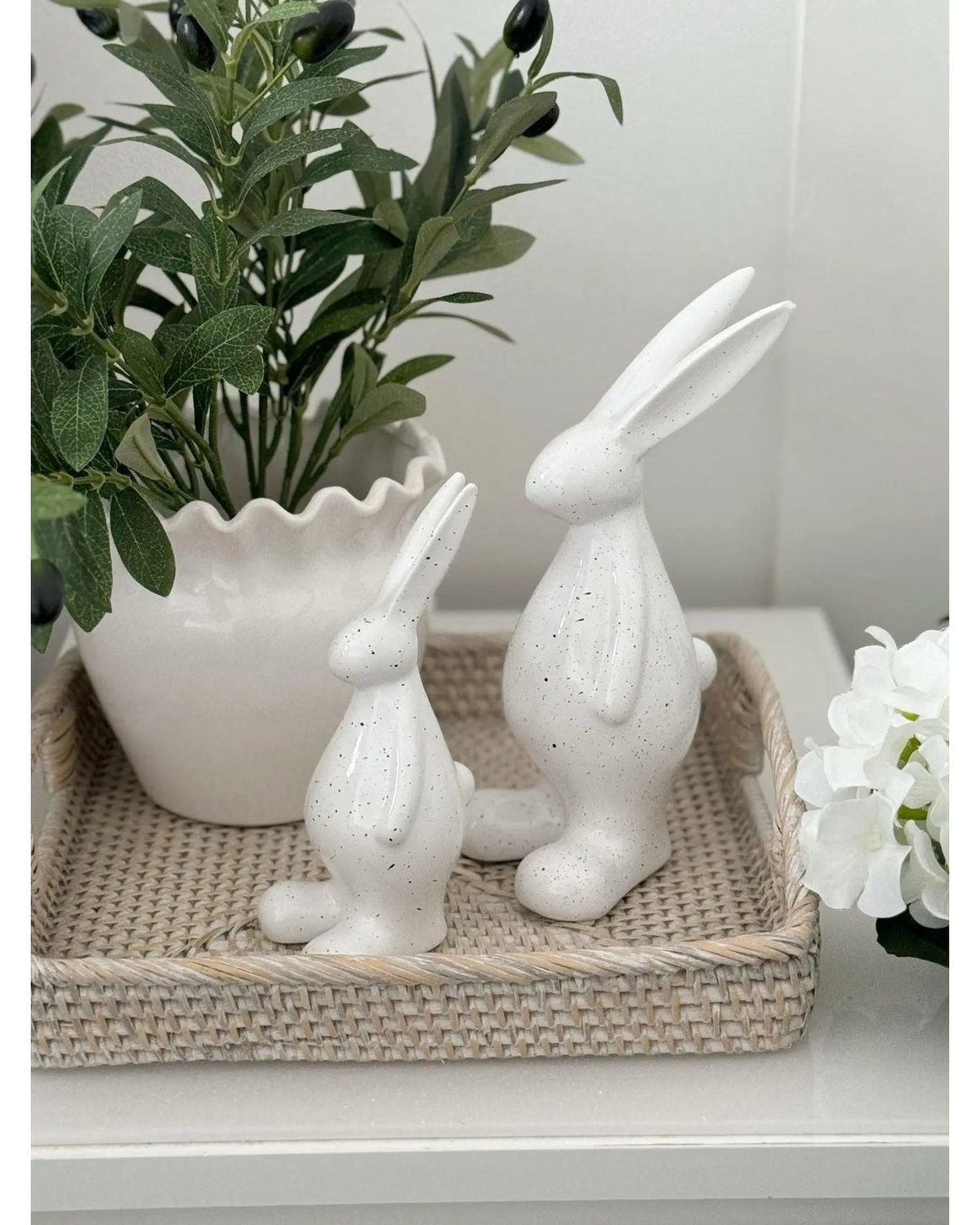 White Ceramic Speckled Standing Bunny Rabbit - Lulu Loves Home Lulu Loves Home 