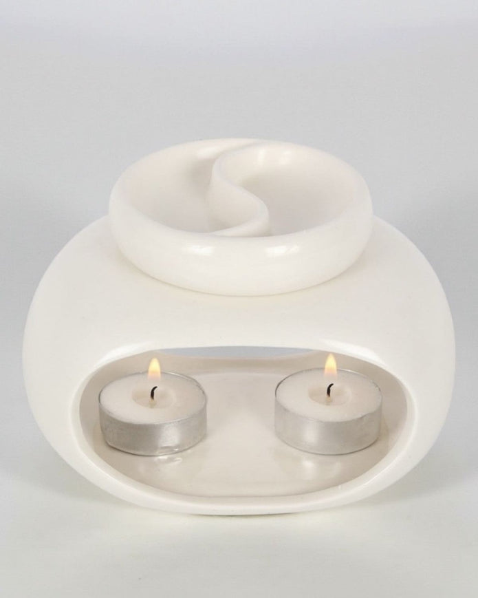 White Double Bowl Wax Melt Oil Burner