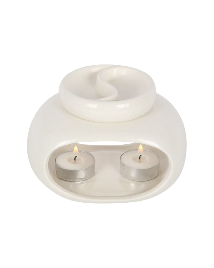White Double Bowl Wax Melt Oil Burner