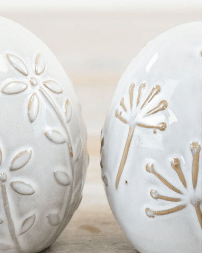 White Flower Egg Ornament - Set of Two