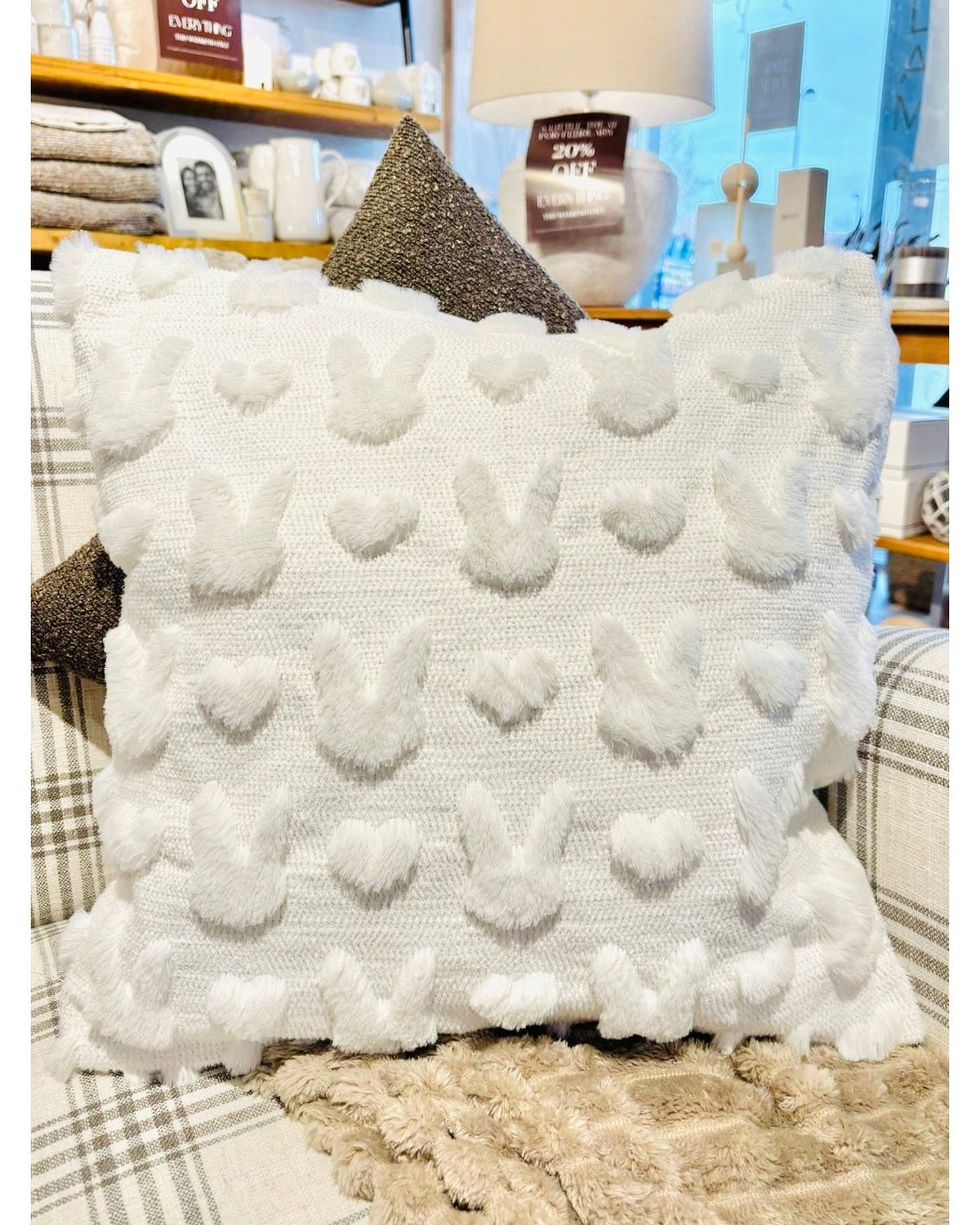 White Fluffy Bunny and Heart Cushion Cover