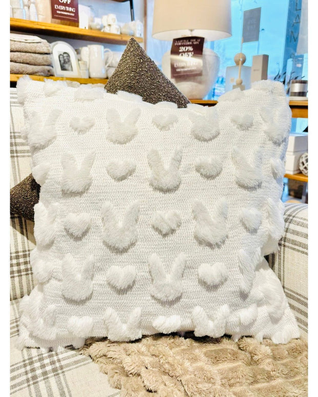 White Fluffy Bunny and Heart Cushion Cover