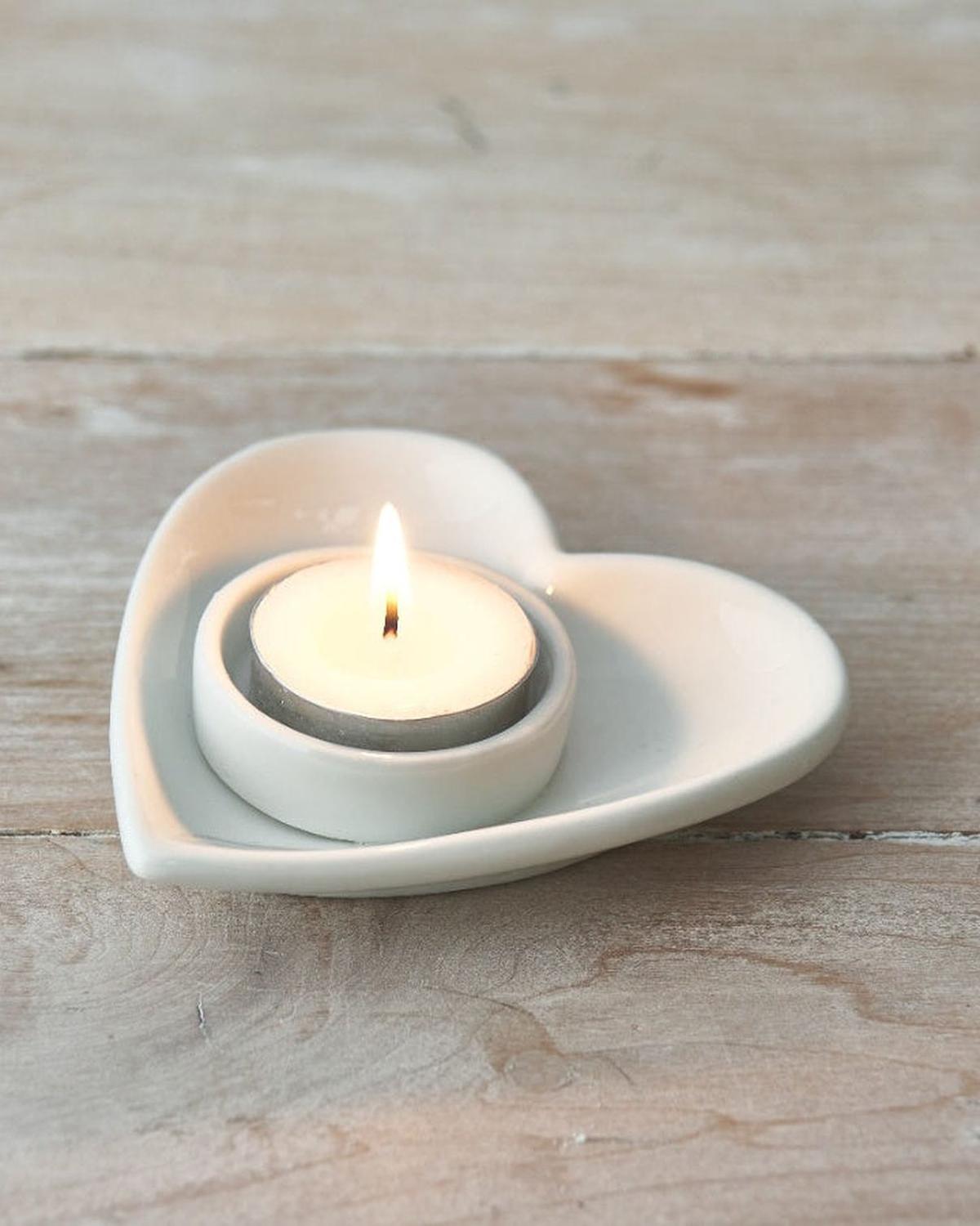 White Heart Tealight Candle Holder
