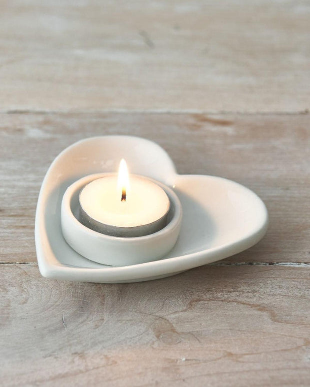 White Heart Tealight Candle Holder