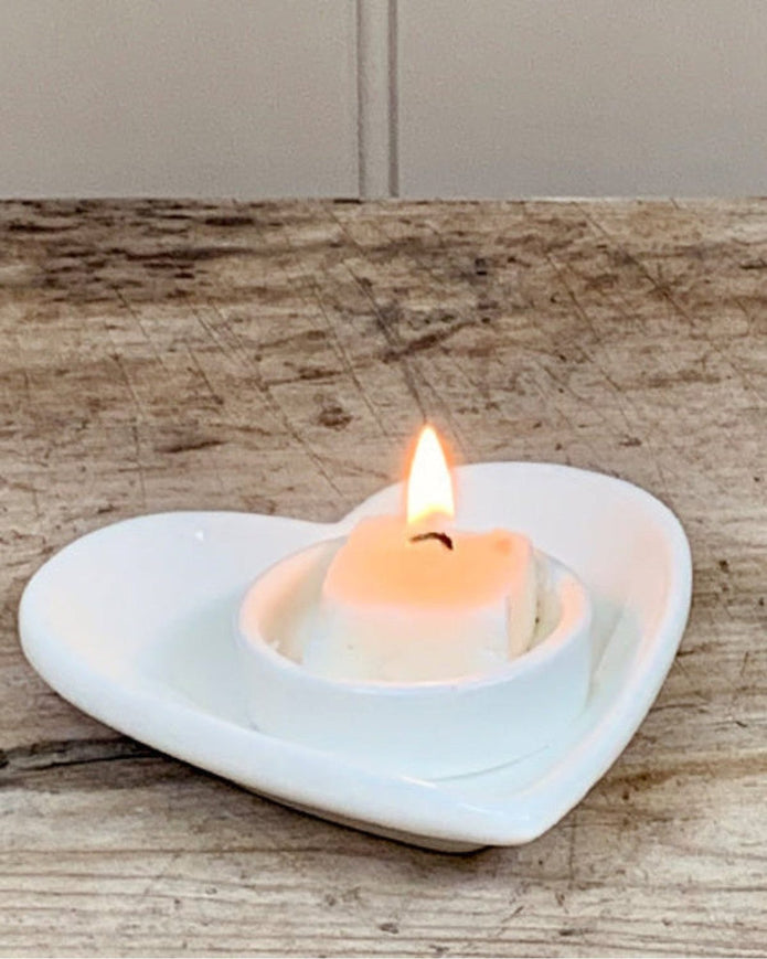 White Heart Tealight Candle Holder