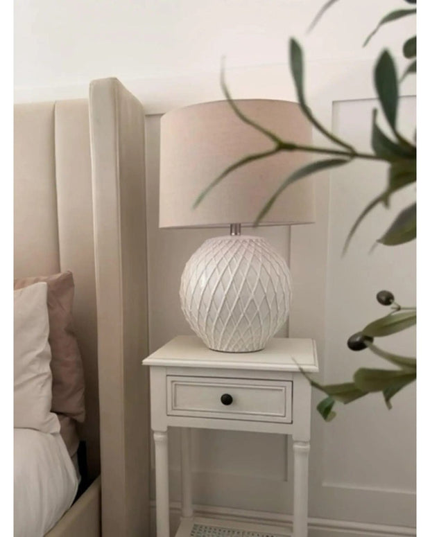 White Lattice Ceramic Table Lamp - PRE ORDER SIX WEEK DELIVERY - LightingLighting - Lulu Loves Home