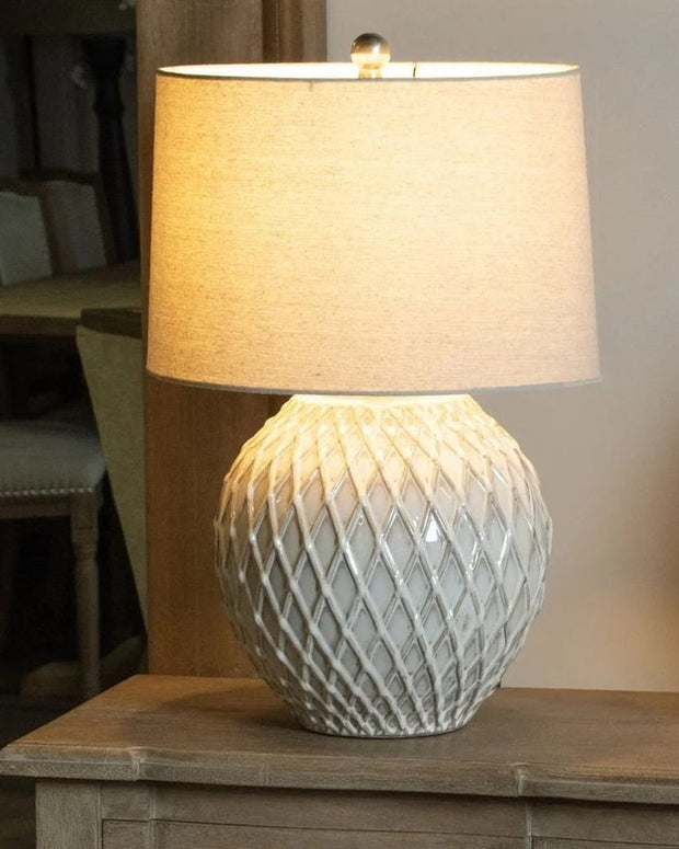 White Lattice Ceramic Table Lamp - PRE ORDER SIX WEEK DELIVERY - LightingLighting - Lulu Loves Home