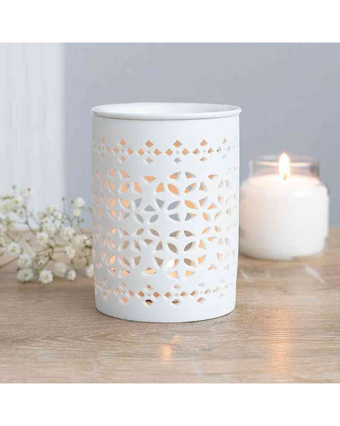 White Matte Cut Out Oil Burner and Wax Warmer