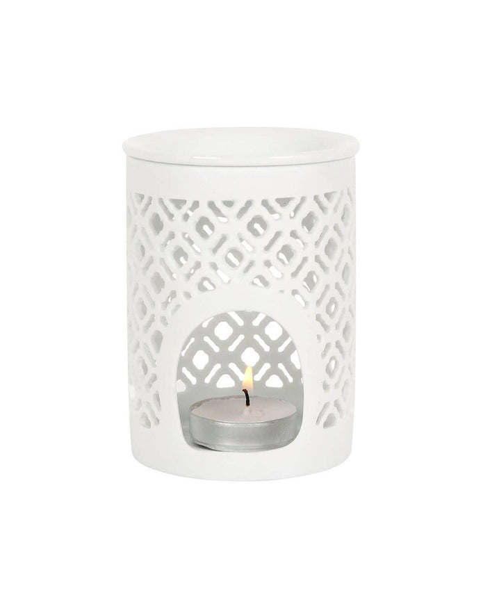 White Matte Lattice Cut Oil Burner and Wax Warmer