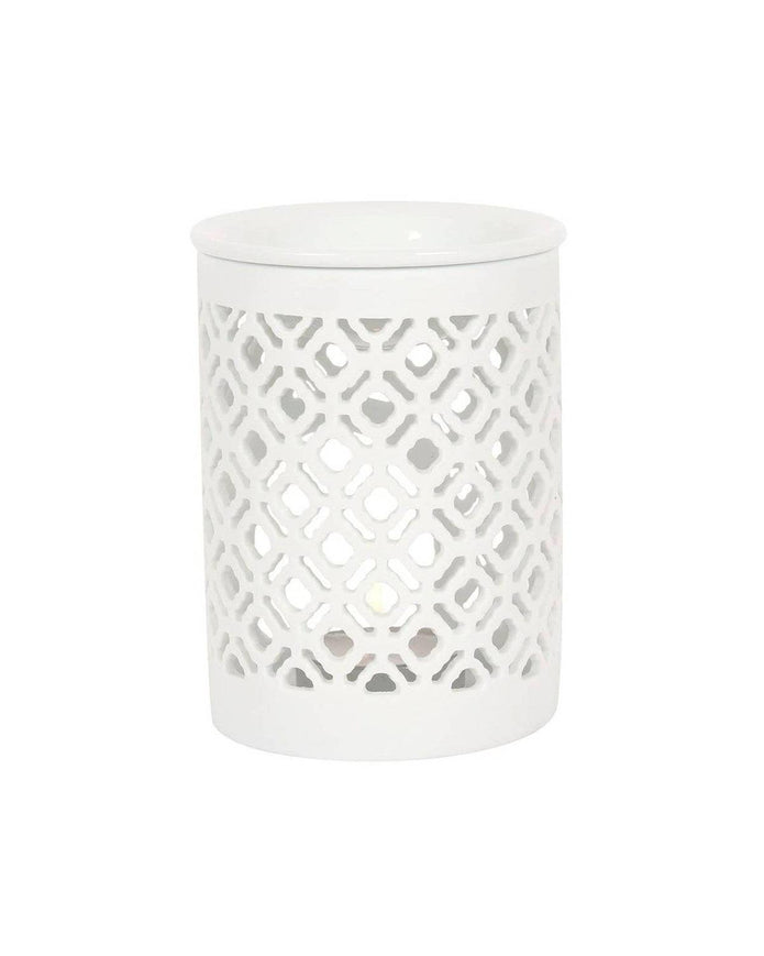 White Matte Lattice Cut Oil Burner and Wax Warmer