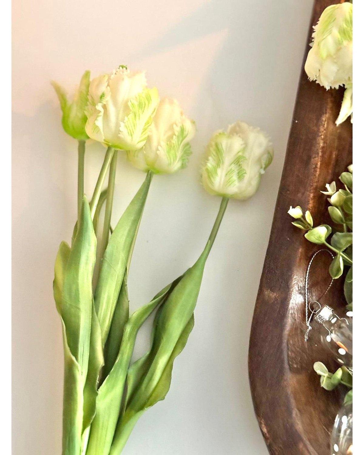 White Parrot Tulip Stems - Bunch of 5 Luxury Artificial Flowers