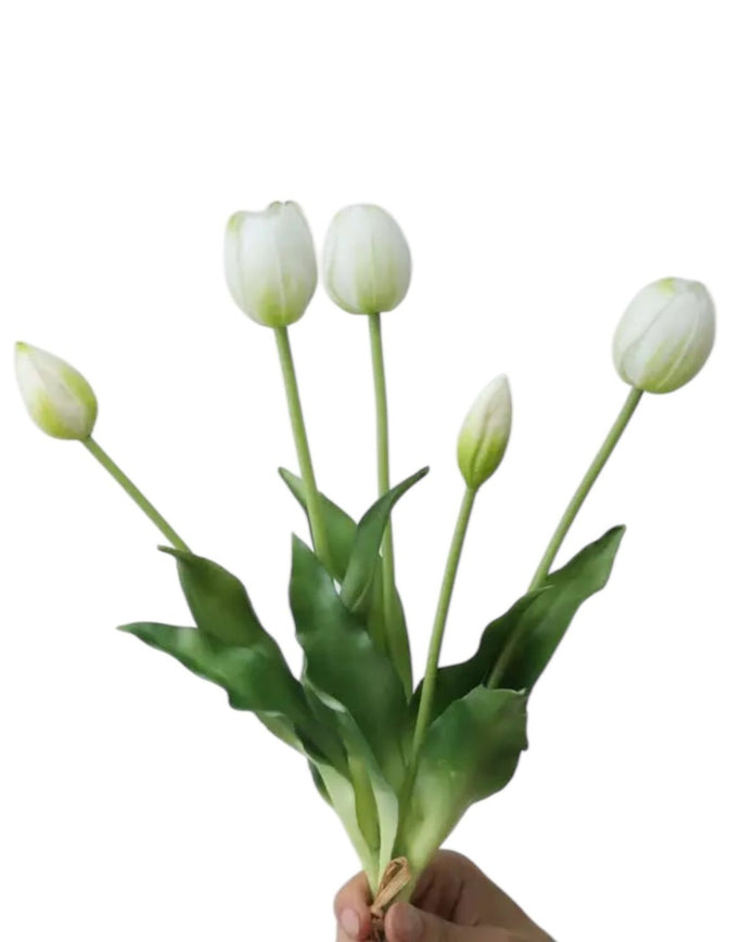 White Tulip Stems - Bunch of 5 Artificial Spring Flowers