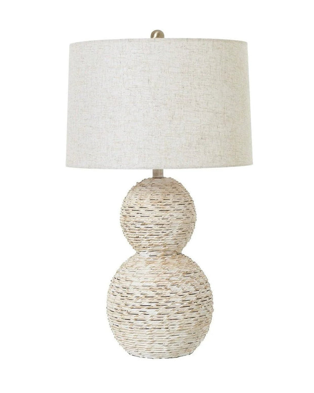 White Wash Wicker Globe Table Lamp With Linen Shade - LightingLighting - Lulu Loves Home