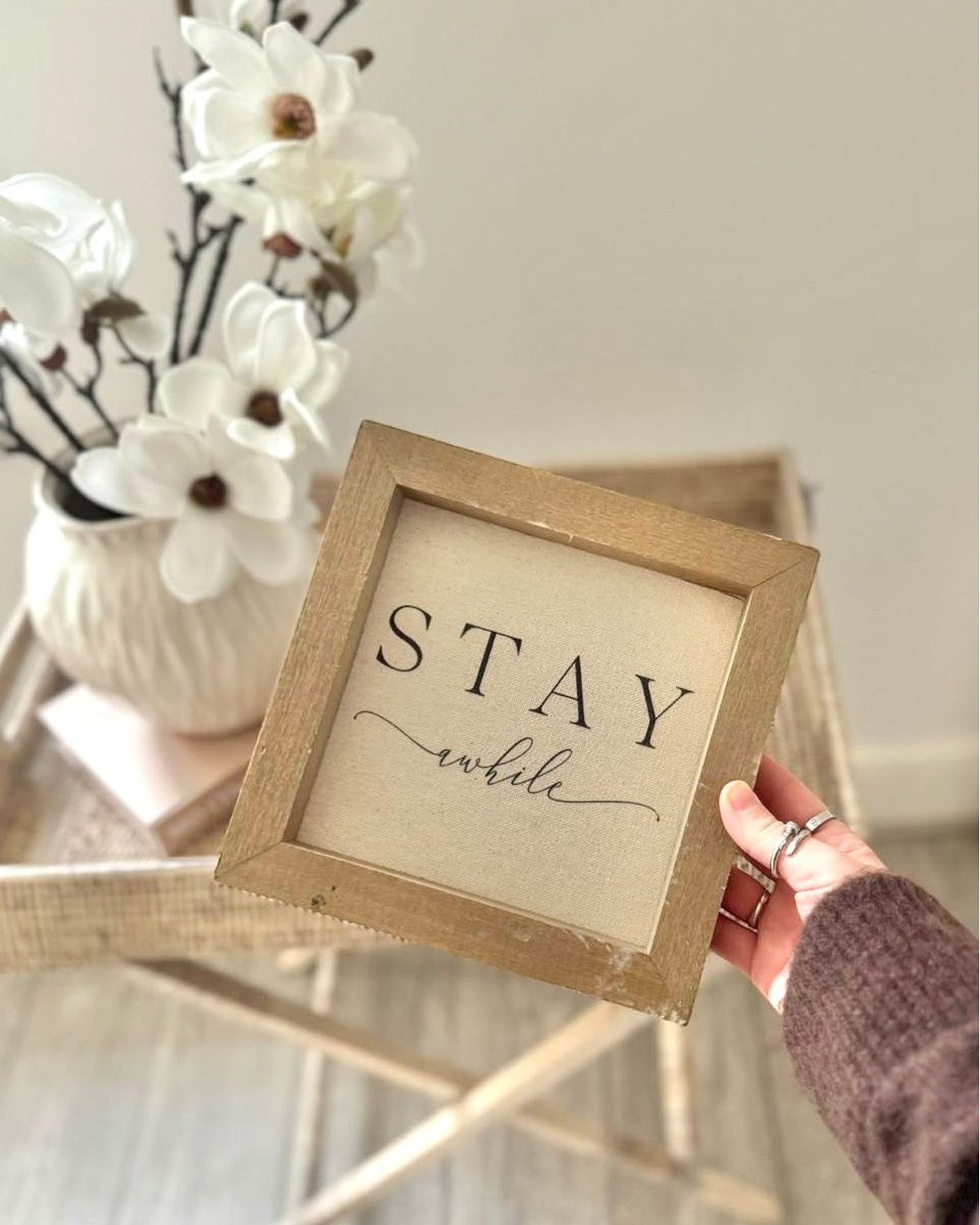 Wooden Rustic Small Framed Sign - Stay Awhile