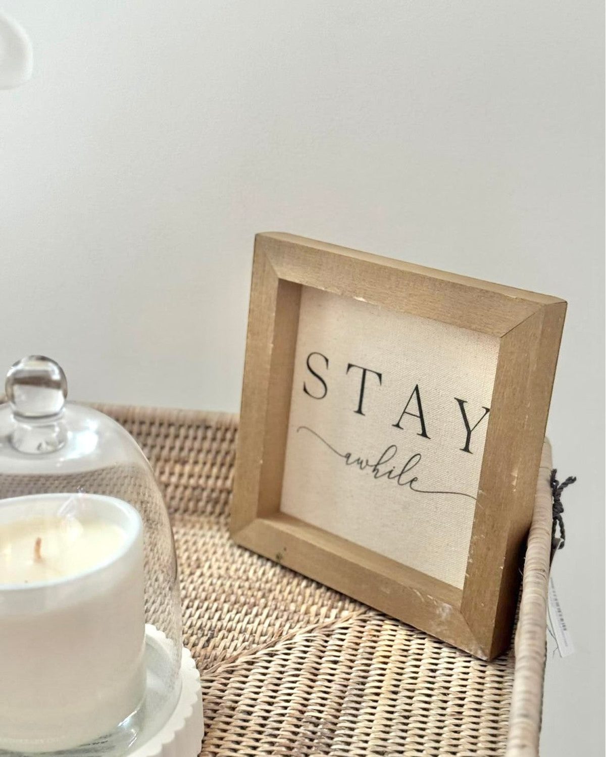 Wooden Rustic Small Framed Sign - Stay Awhile