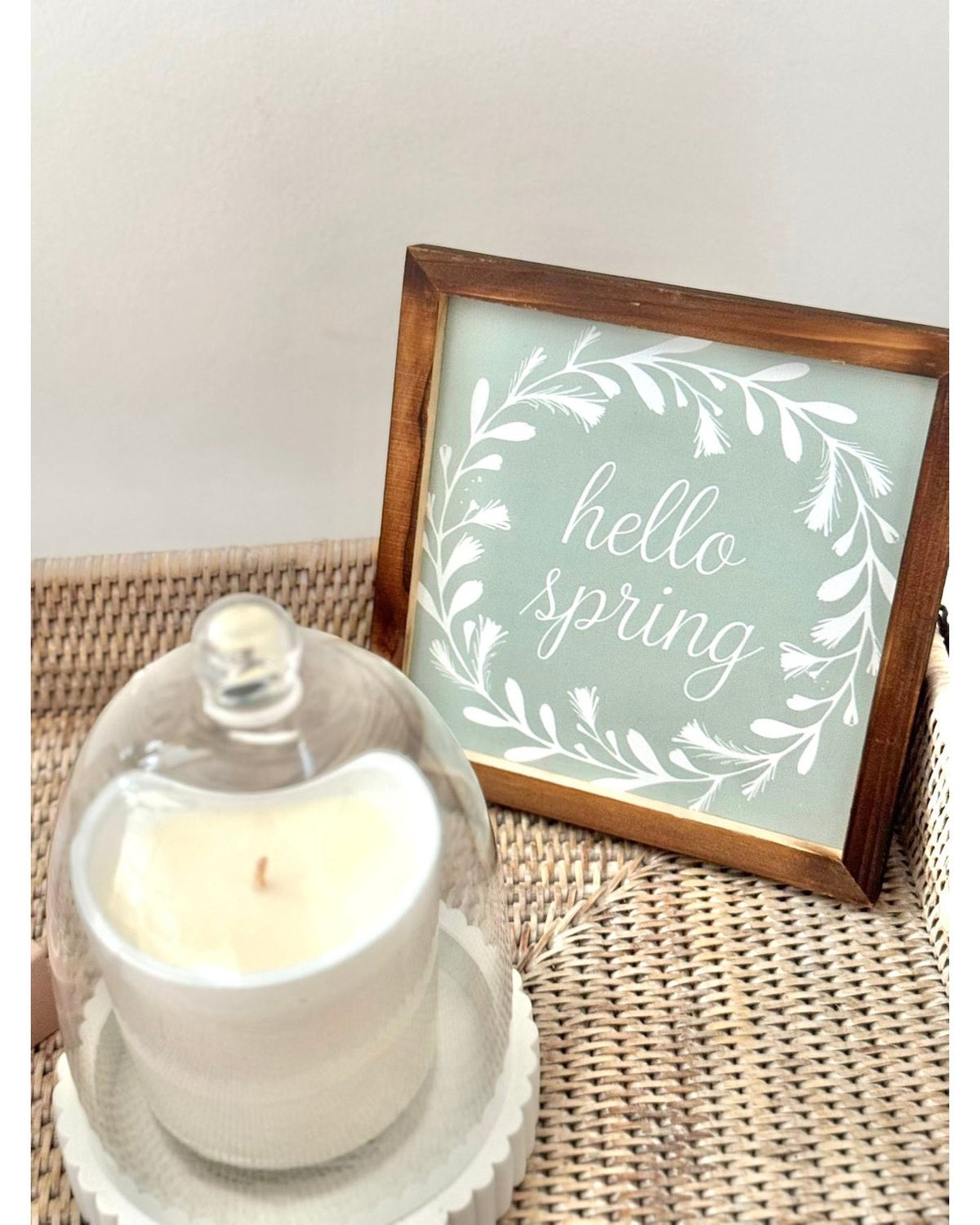 Wooden Sage Green And White Hello Spring Sign