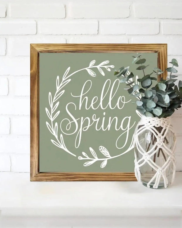 Wooden Sage Green And White Hello Spring Sign - Lulu Loves Home Lulu Loves Home 