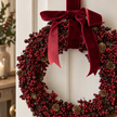 Luxury Wreath Burgundy Berry With Mini Pinecone And Velvet Ribbon Bow – close-up product detail
