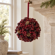 Luxury Hanging Ball Burgundy Berry With Mini Pinecone – styled British country home view