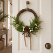 Twig Wreath With White Berry, Pinecones With Bells And Bow – styled British country home view