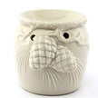 White Christmas Wax Oil Burner With Pinecones, cream wax burner with raised pinecones against white