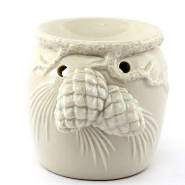 White Christmas Wax Oil Burner With Pinecones