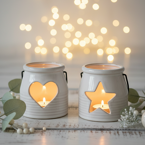 White Ceramic Tealight Holder With Handle