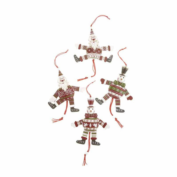 Wooden Santa & Snowman In Jumpers Hanging Decorations