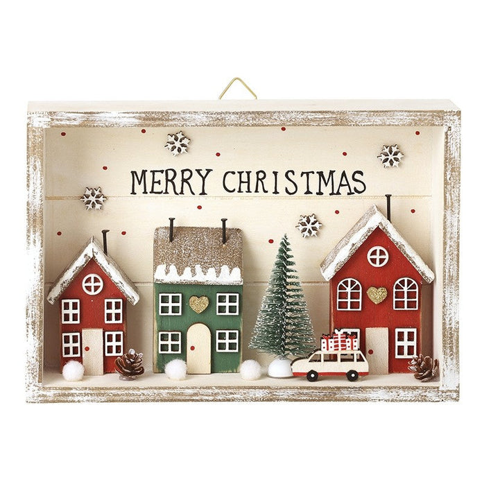 Wooden Houses In Merry Christmas Frame