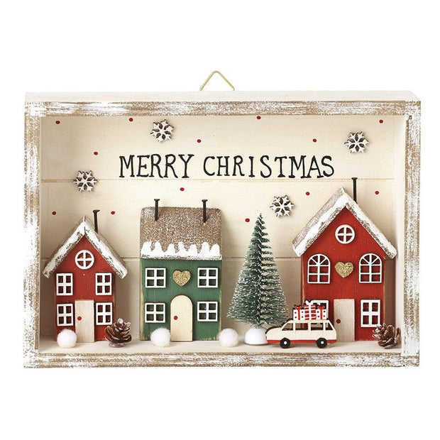 Wooden Houses In Merry Christmas Frame