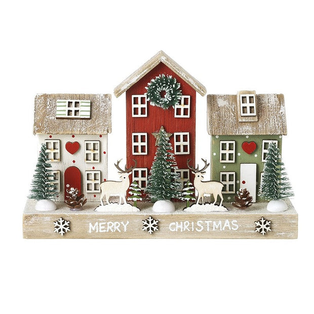 Wooden Christmas Houses With Reindeer