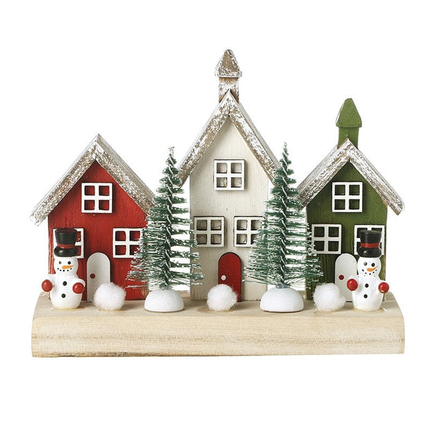 Wooden Christmas Houses With Snowmen