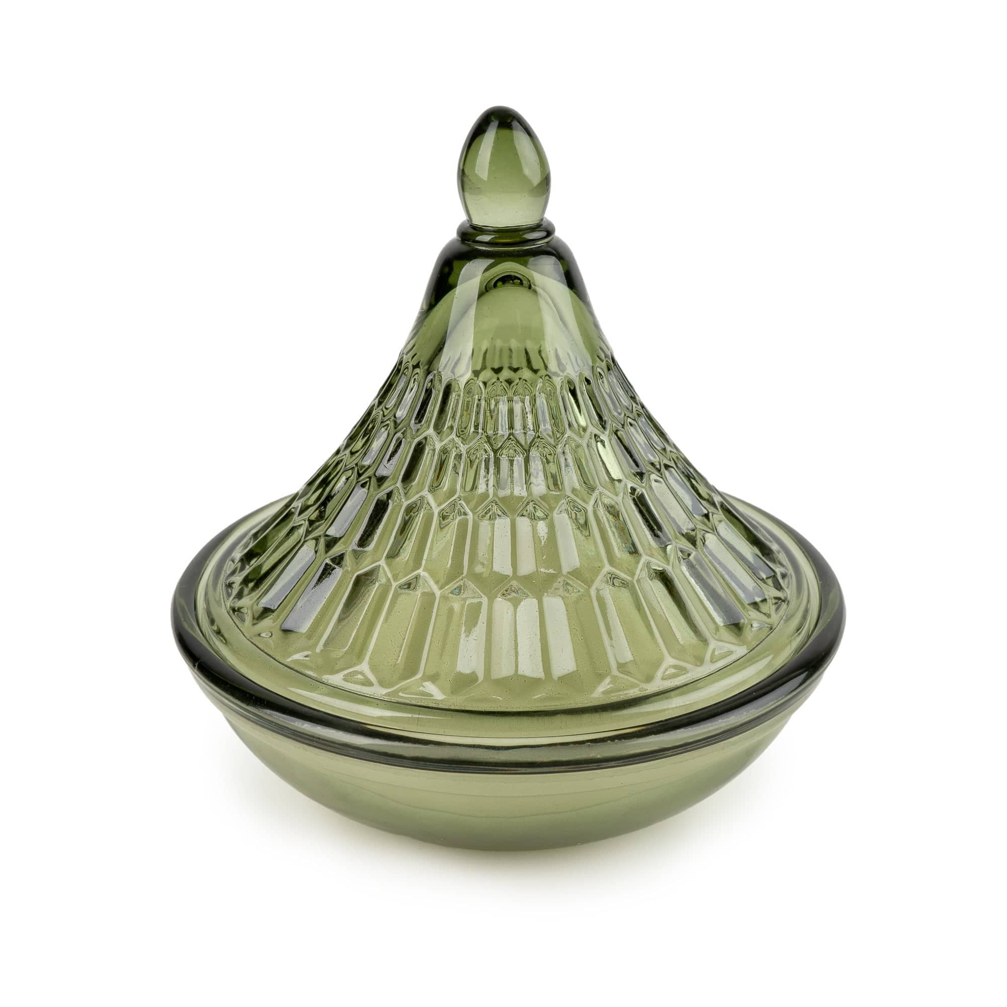 Embossed Tagine Glass Candle - Olive Green