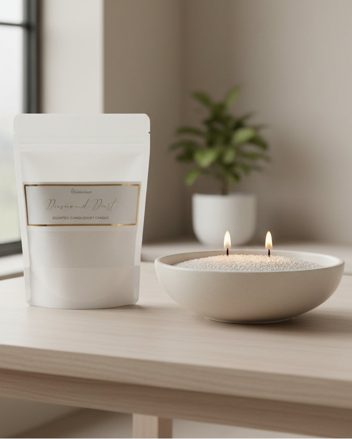 White scented candle sand kit by The Candledust featuring diamond dust for home fragrance and decorative use.