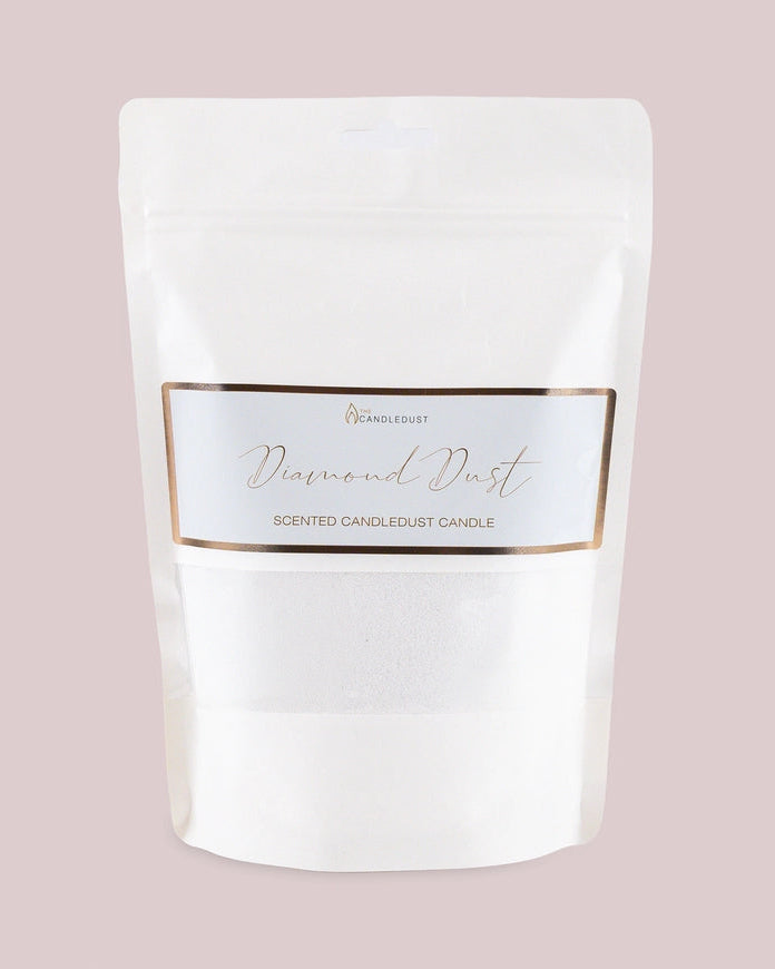 White scented candle sand kit by The Candledust, featuring diamond dust accents for home fragrance and decorative use.