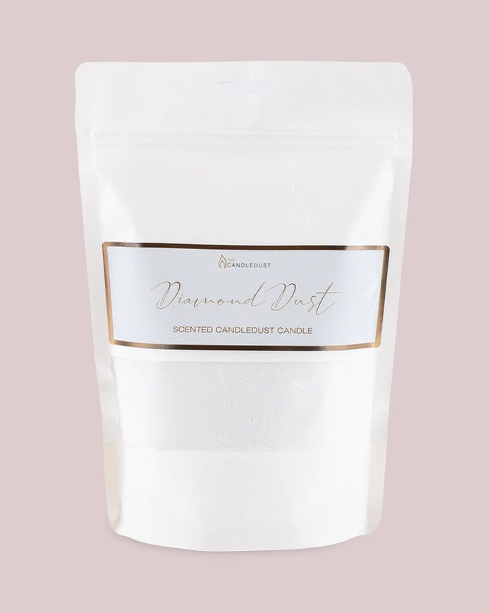 White scented candle sand kit by The Candledust, featuring diamond dust accents for home fragrance and decorative use.