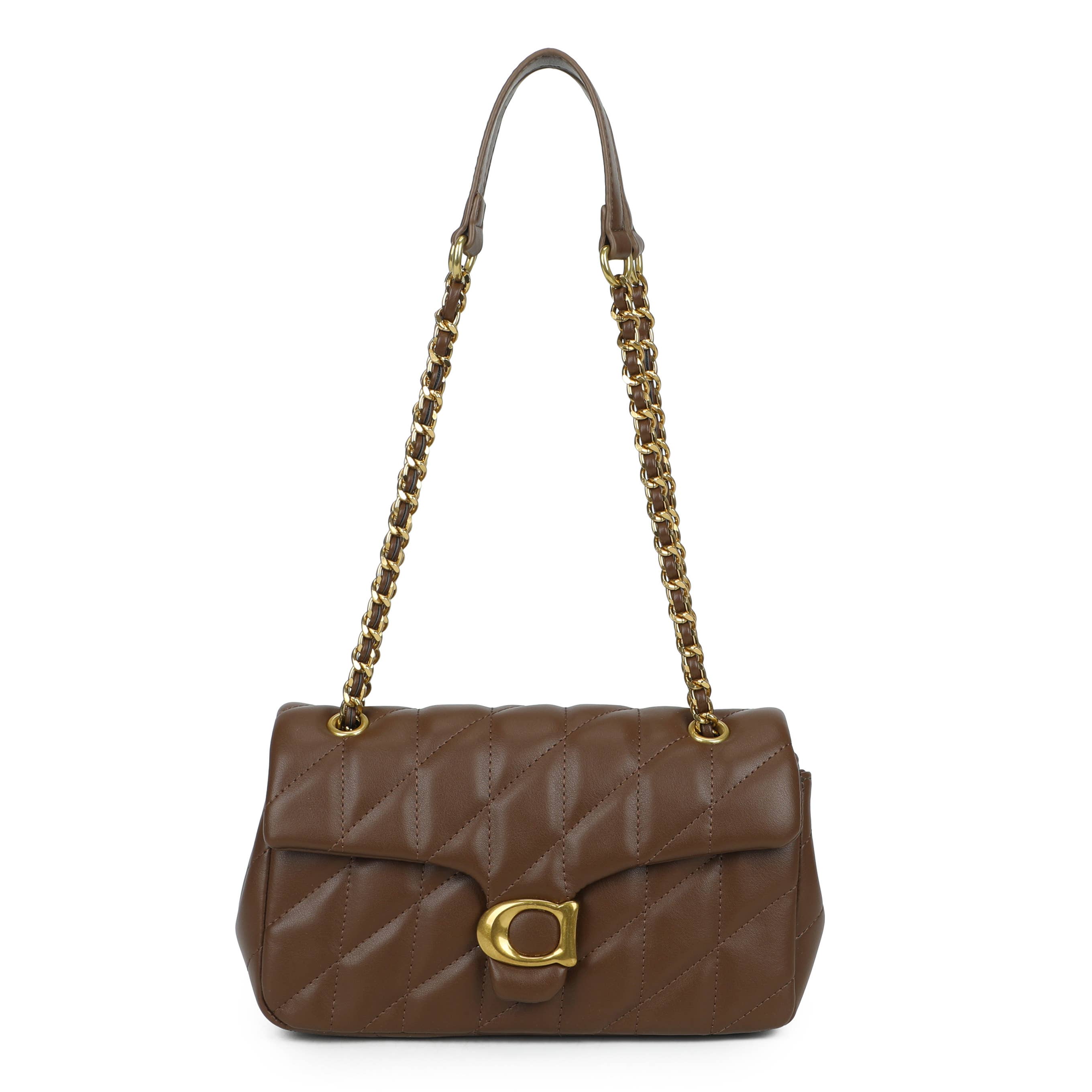 Quilted Chain Shoulder Bag with Flap Closure