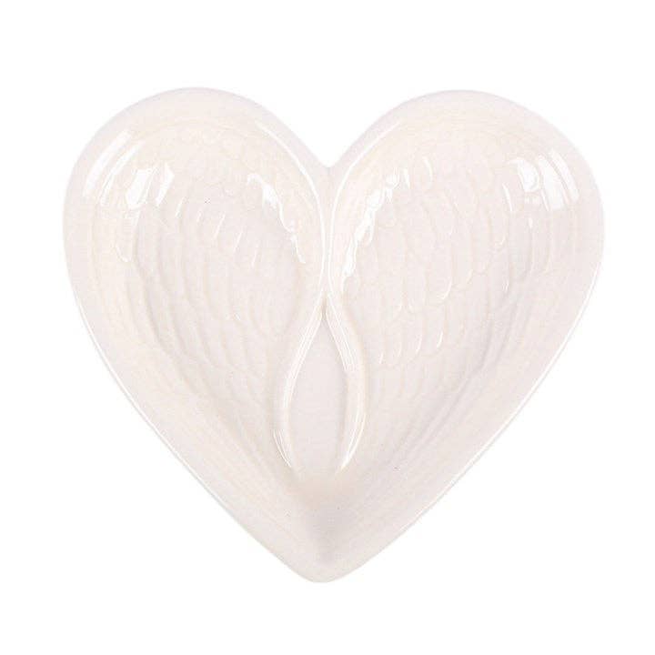 White Angel Wing Heart Trinket Dish