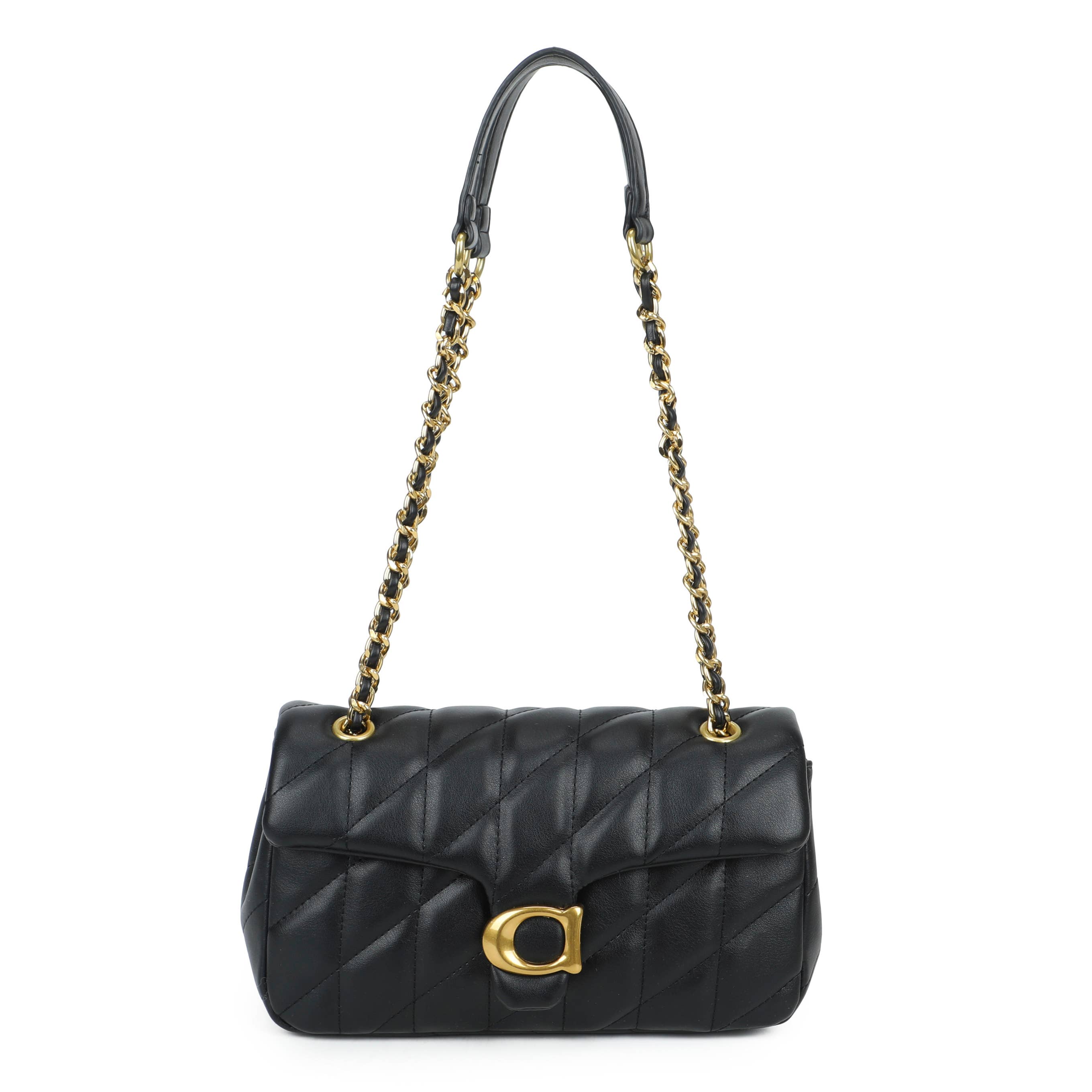 Quilted Chain Shoulder Bag with Flap Closure