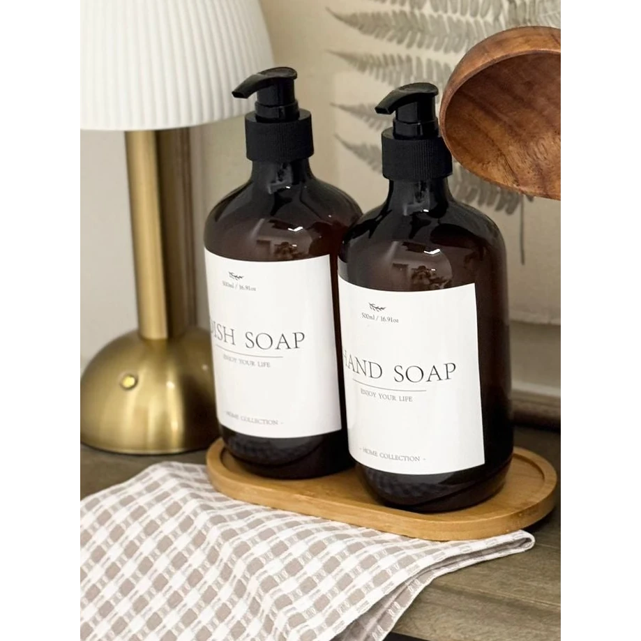 Starlight Express acrylic soap dispenser and handwash tray set for home decor, featuring sleek transparent bottles and matching tray.