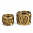 Two sizes of antique brass drum candlestick without candles