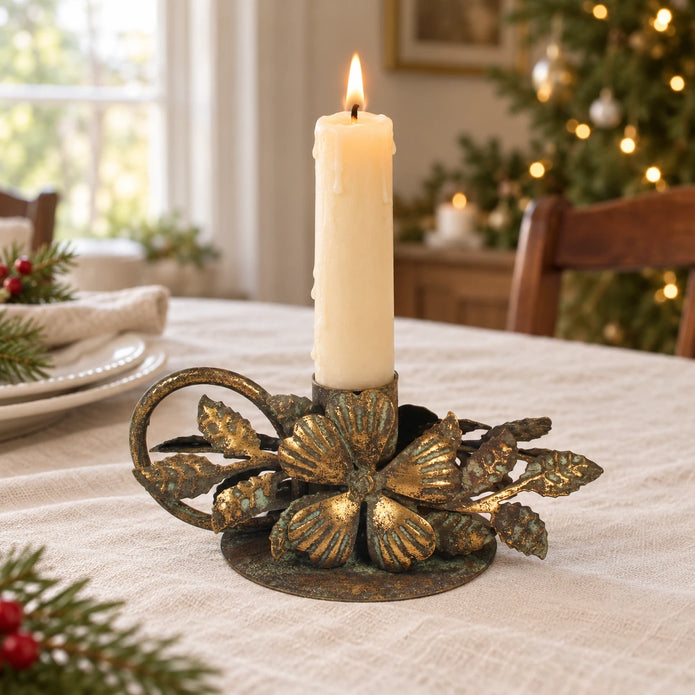 Antique bronze floral and leaf chamber stick candle holder by Originals International Ltd