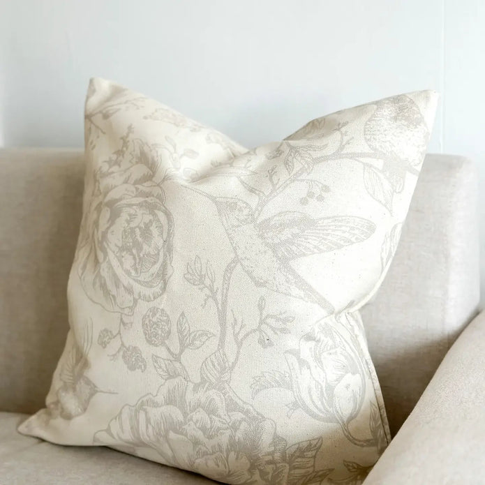 Aria Greige Bird Print Luxury Cotton Cushion Cover - Soft FurnishingsSoft Furnishings - Lulu Loves Home