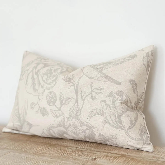 Aria Greige Bird Print Luxury Cotton Cushion Cover - Soft FurnishingsSoft Furnishings - Lulu Loves Home