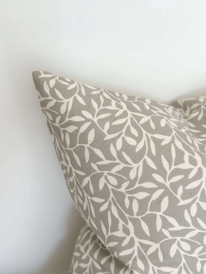 Aria Greige Leaf Print Luxury Cotton Cushion Cover - Soft FurnishingsSoft Furnishings - Lulu Loves Home