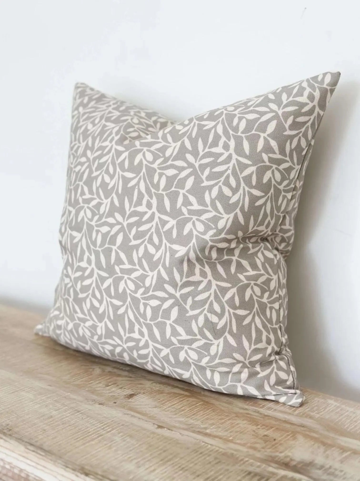 Aria Greige Leaf Print Luxury Cotton Cushion Cover - Soft FurnishingsSoft Furnishings - Lulu Loves Home