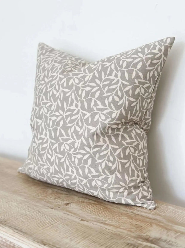 Aria Greige Leaf Print Luxury Cotton Cushion Cover - Soft FurnishingsSoft Furnishings - Lulu Loves Home