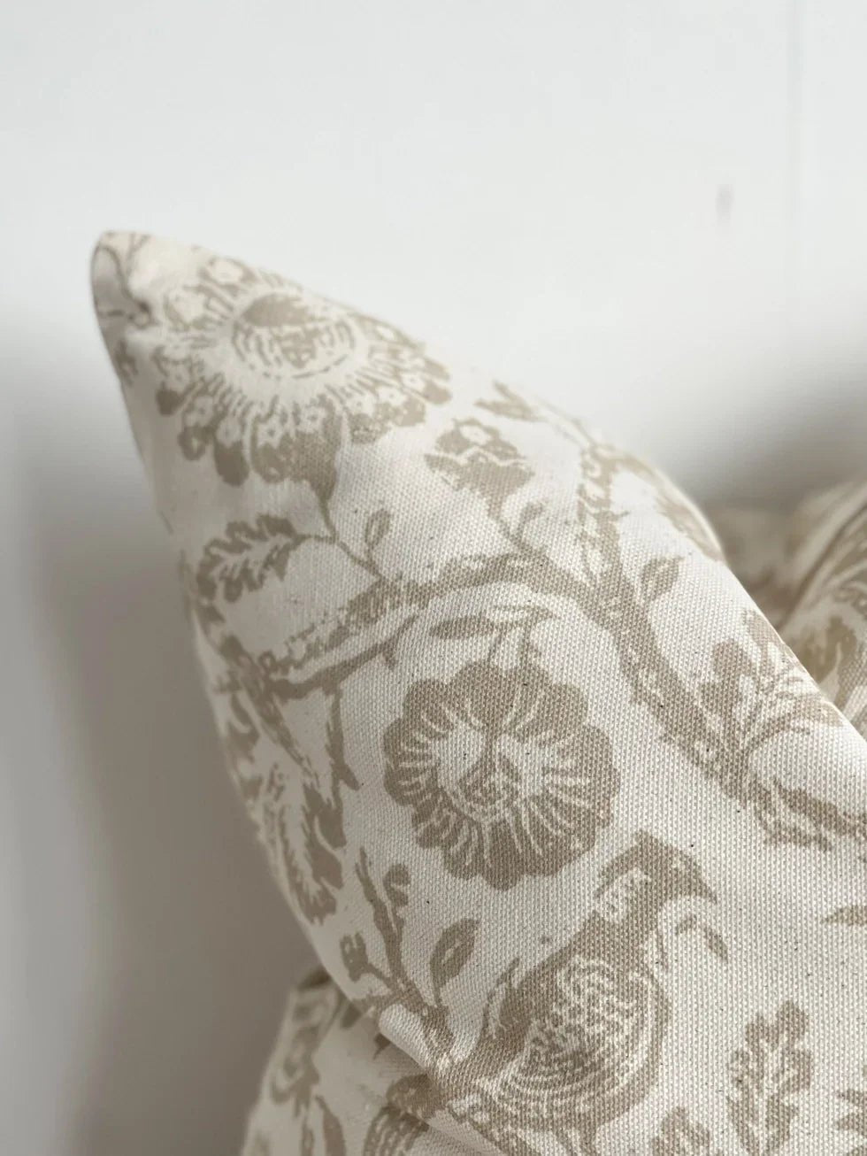 Aria Neutral Beige Country Floral Print Cotton Cushion Cover - Soft FurnishingsSoft Furnishings - Lulu Loves Home